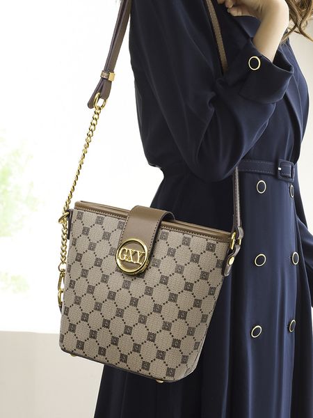 Bucket Bag Vintage Print Chain Crossbody Bag